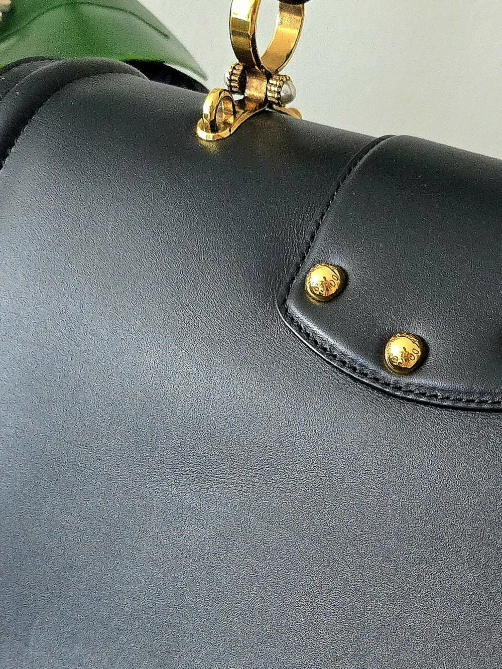 AUTH Dolce & Gabbana Amore Black Leather Top-Handle with Gold DG Logo, New